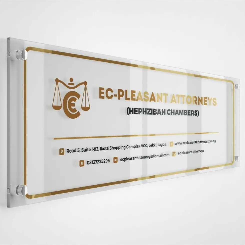 High top best quality customized branded custom indoor glass signage design and printing in Lagos, Abuja, Nigeria, Africa.