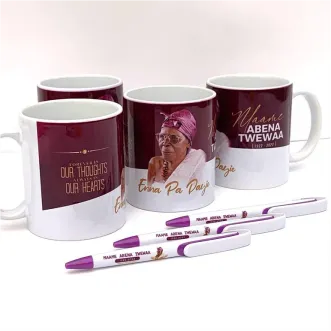 Best high top quality customized branded fashionable retractable luxury coated mug souvenir gift items wedding stationeries bag design and printing in Lagos, Abuja, Nigeria, Africa.