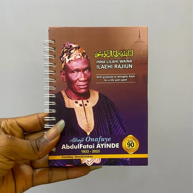 best high top quality custom branded customized funeral/burial souvenir jotter notepad design and printing in Lagos, Abuja, Nigeria, Africa.