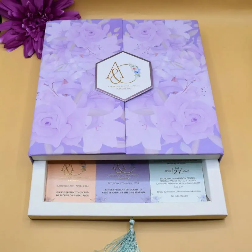 Top high best quality customized branded luxury premium wedding invitation box set branding design and printing in Lagos, Abuja, Nigeria Africa.