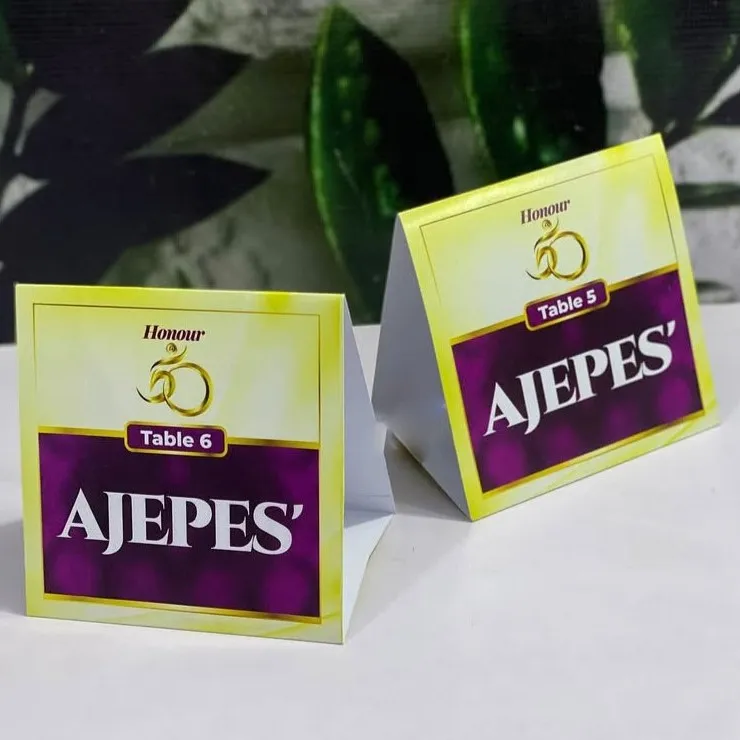 Customized branded best high top quality custom table number tags design and printing in Lagos, Abuja, Nigeria, Africa.