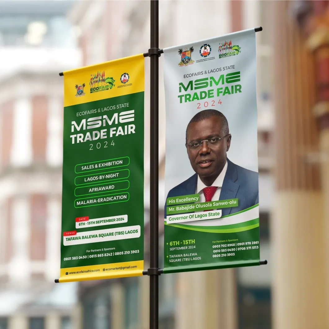 High top best quality customized branded custom retractable fashionable promotional advert lamp post street banner design and printing in Lagos, Abuja, Nigeria, Africa.
