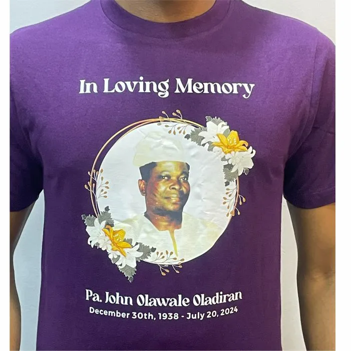 best high top quality custom branded customized funeral/burial t-shirt design and printing in Lagos, Abuja, Nigeria, Africa.