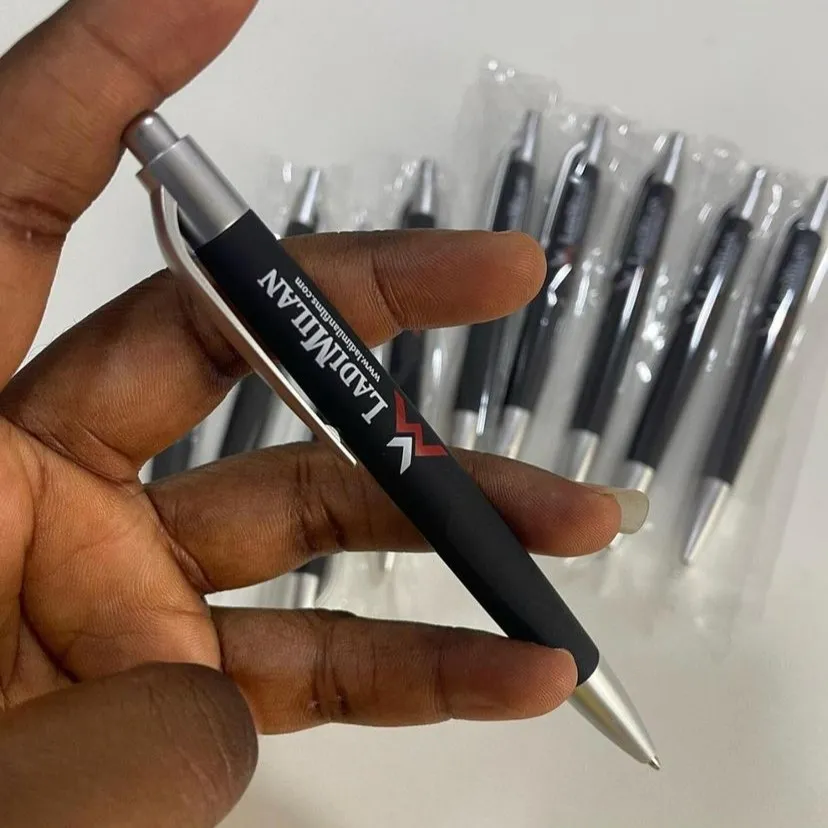 Best high top quality customized branded retractable fashionable promotional premium office pen design and printing in Lagos, Abuja, Nigeria, Africa.