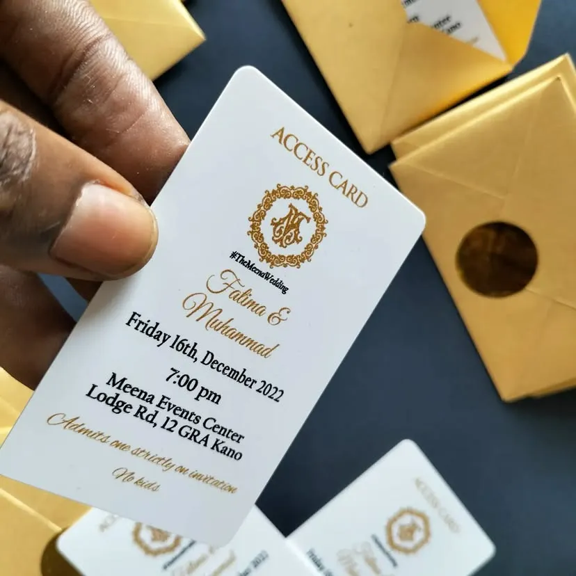 Best high top quality customized branded wedding event access card design and printing in Lagos, Abuja, Nigeria, Africa.
