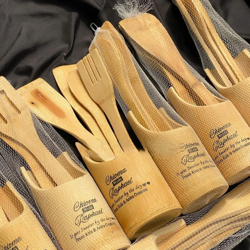 customized bamboo spatula spoon set kitchen spoon birthday marriage souvenirs printing in lagos nigeria