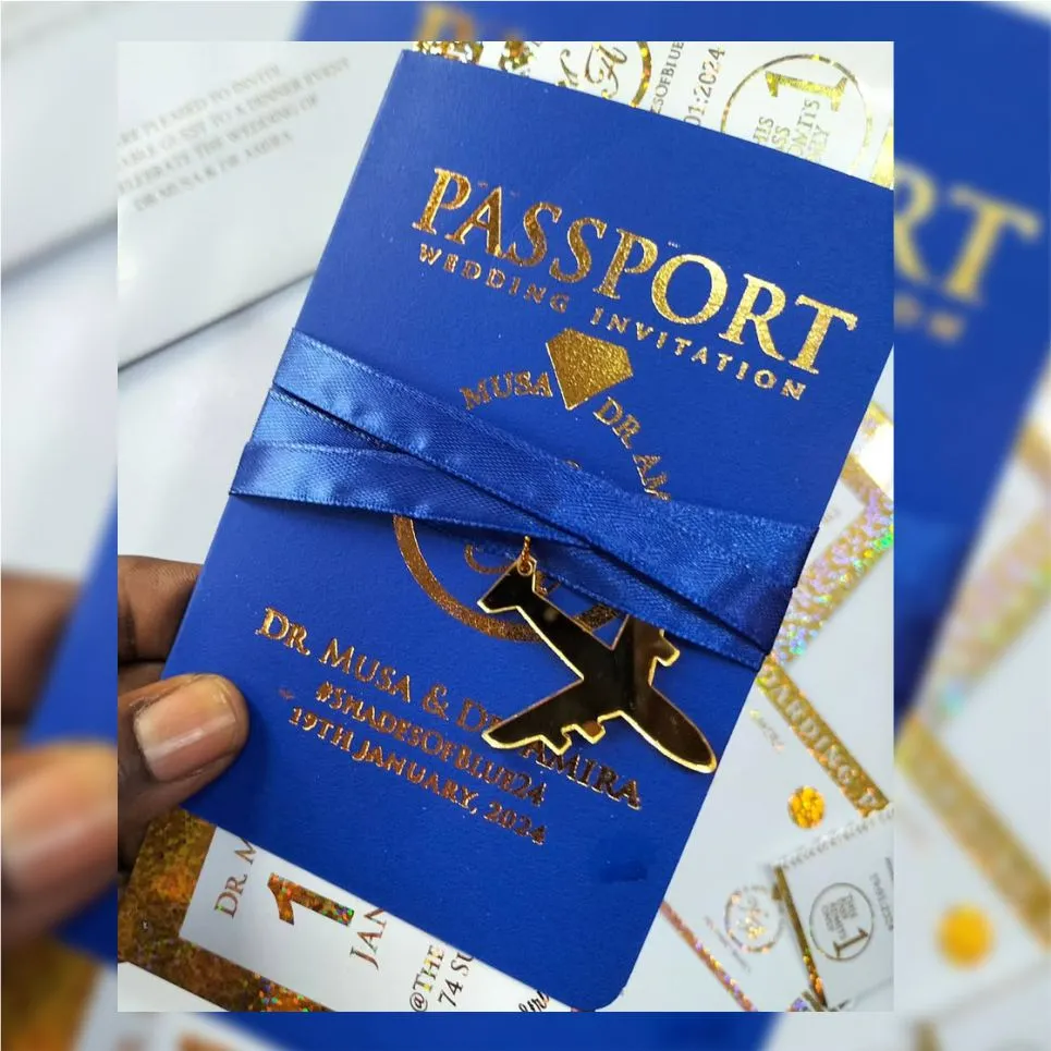 Customized high best quality top branded custom wedding marriage passport invites design and printing in Lagos, Abuja, Nigeria, Africa.