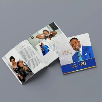 High top best quality customized branded custom retractable luxury premium square birthday program event brochure design and printing in Lagos, Abuja, Nigeria, Africa.