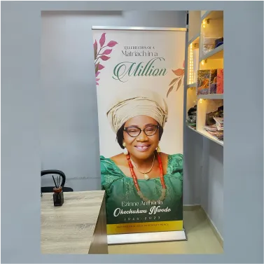 Top high best quality customized branded standard fancy retractable promotional luxury premium funeral event party roll up banner design and printing in Lagos, Abuja, Nigeria Africa.