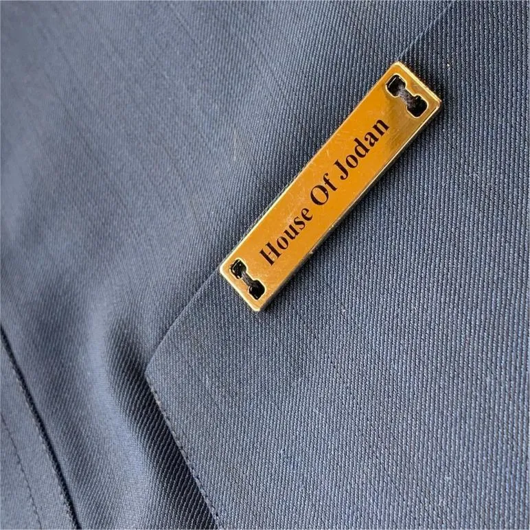 customized branded
                                                        personalized clothing label metal tag badge for kaftan and native dress clothing metal printing in lagos nigeria
