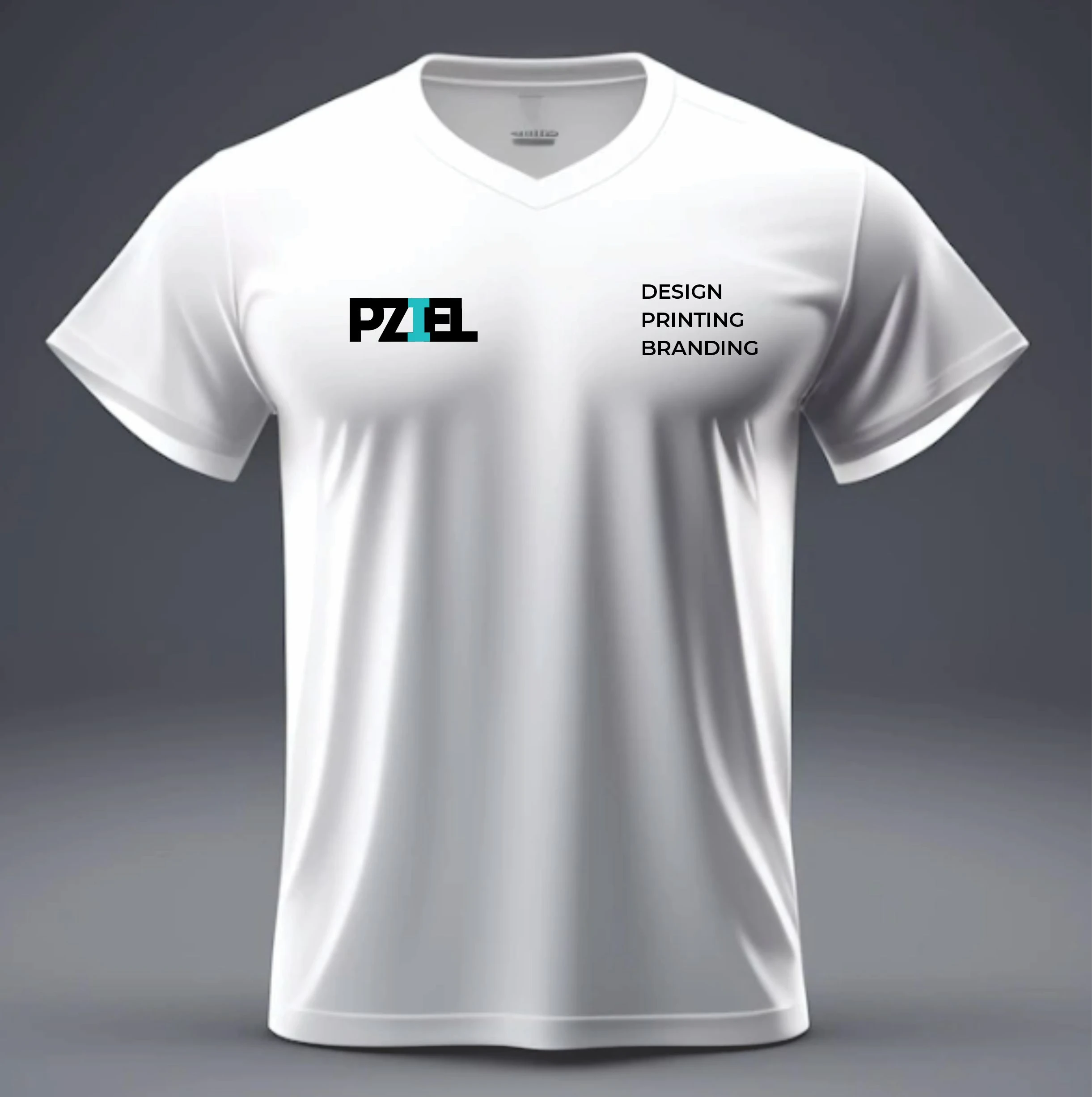 Customized quality V-neck t-shirt company logo branded pziel v-neck t-shirt design and printing in lagos abuja nigeria africa