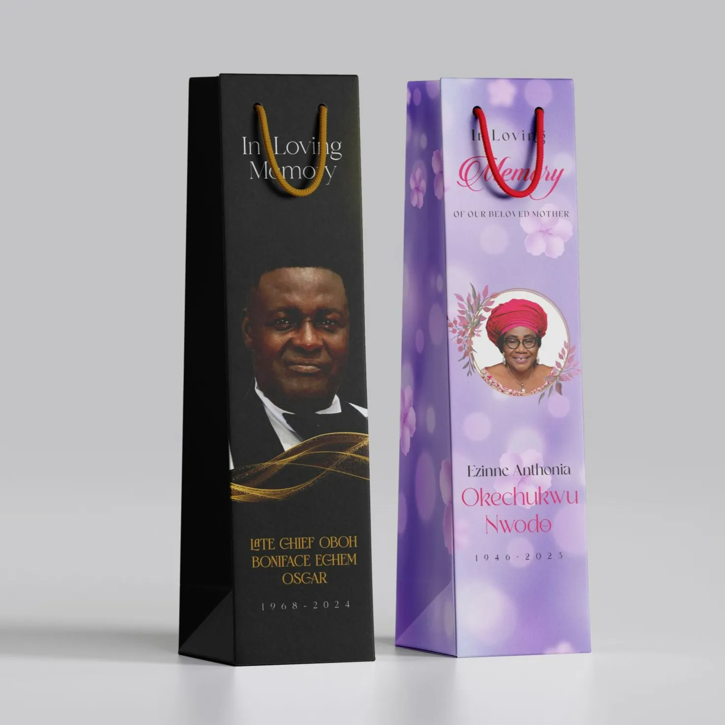 best high top quality custom branded customized ceremonial funeral/burial wine paper bag design and printing in Lagos, Abuja, Nigeria, Africa.