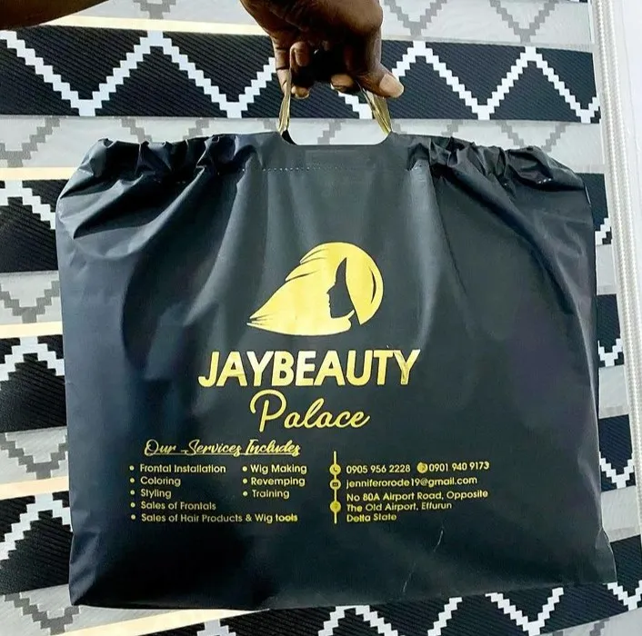 High best top quality customized branded custom drawstring nylon hair bag design and printing
                                                            in Lagos, Abuja, Nigeria, Africa.