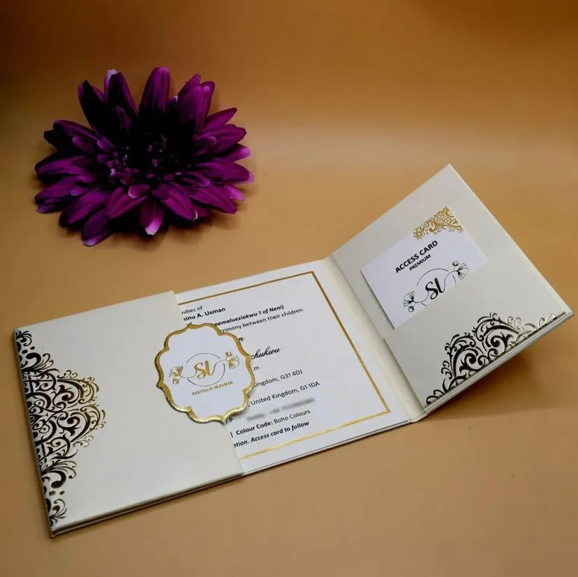 Best quality tri-fold wedding invites set with customized wedding access Best quality tri-fold wedding invites set with customized wedding access card printing in lagos nigeria