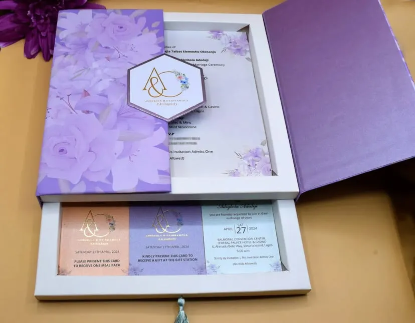 custom premium wedding invitation box set personalized wedding invite box set design and printing in lagos nigeria